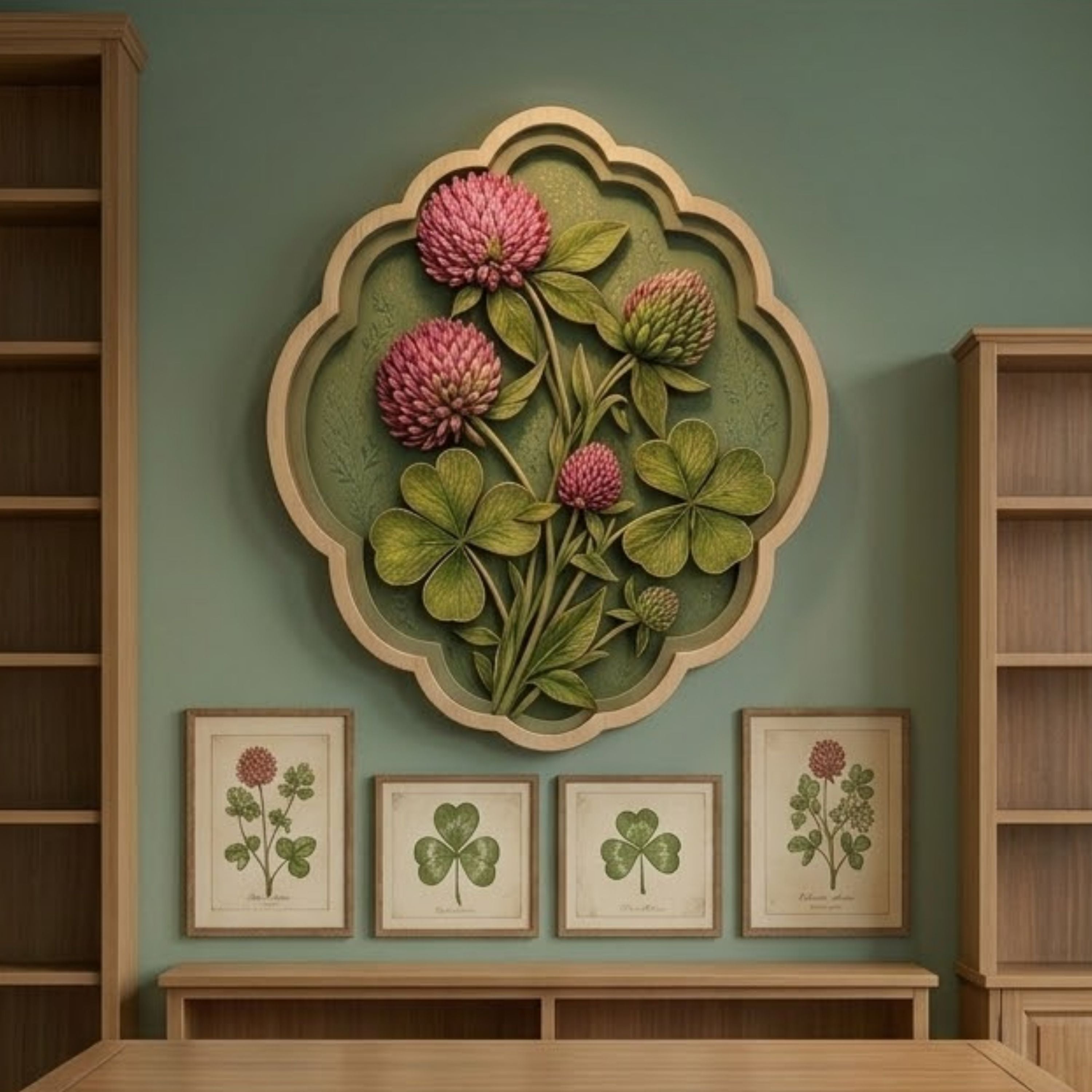 Pink Clover Blossom Wooden Sign - Cottagecore Botanical Garden Wall Decor