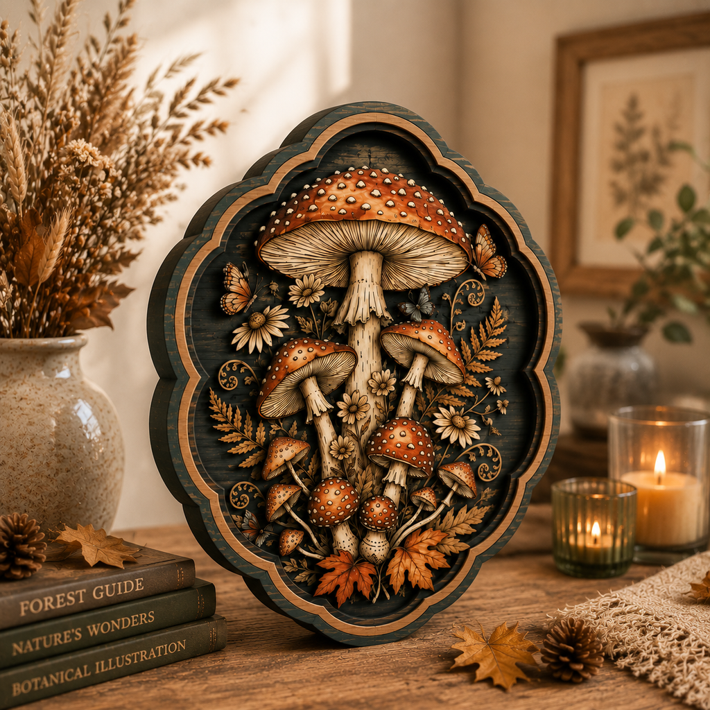 Enchanted Mushroom Garden Wooden Sign - Rustic Woodland Fall Wall Decor