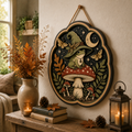 Mystical Frog Wizard Wooden Sign - Enchanted Mushroom, Moon & Moth Wall Decor