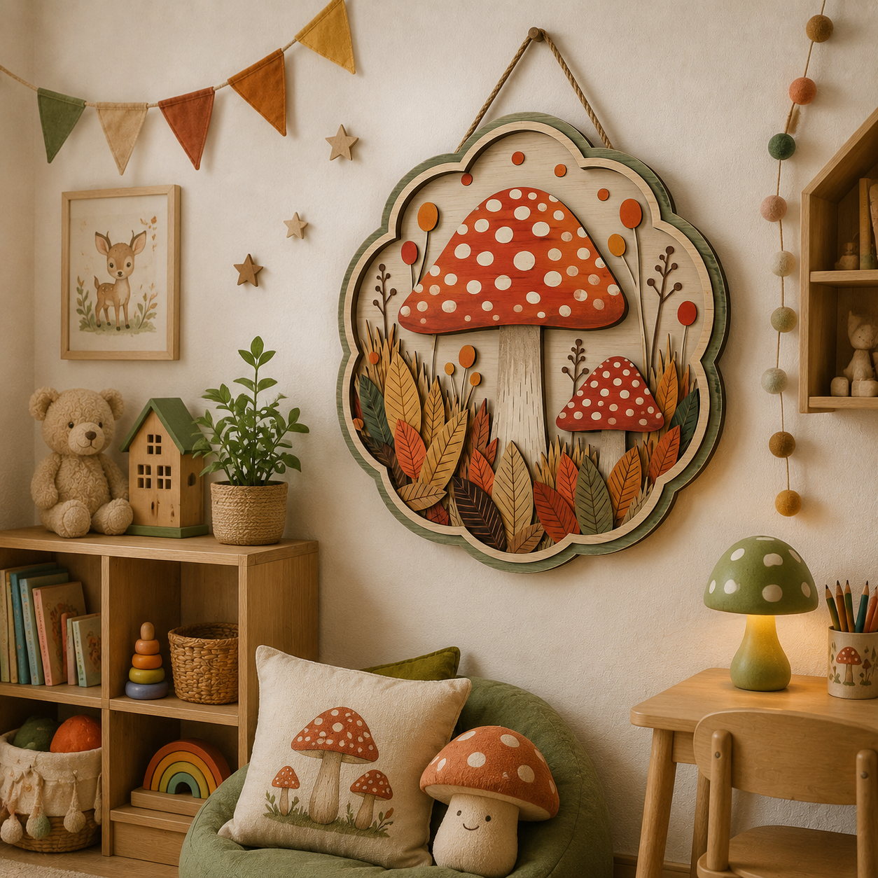 Autumn Mushroom Garden Wooden Sign - Rustic Cottagecore Woodland Wall Decor