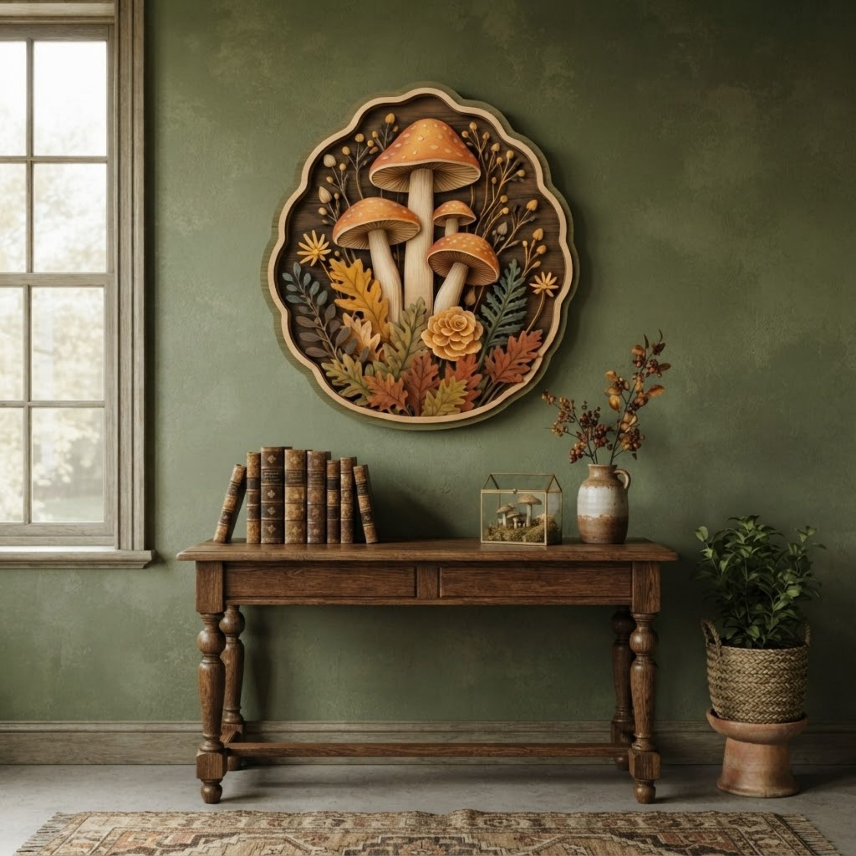 Golden Autumn Mushroom Garden Wooden Sign - Rustic Woodland Cottagecore Wall Decor