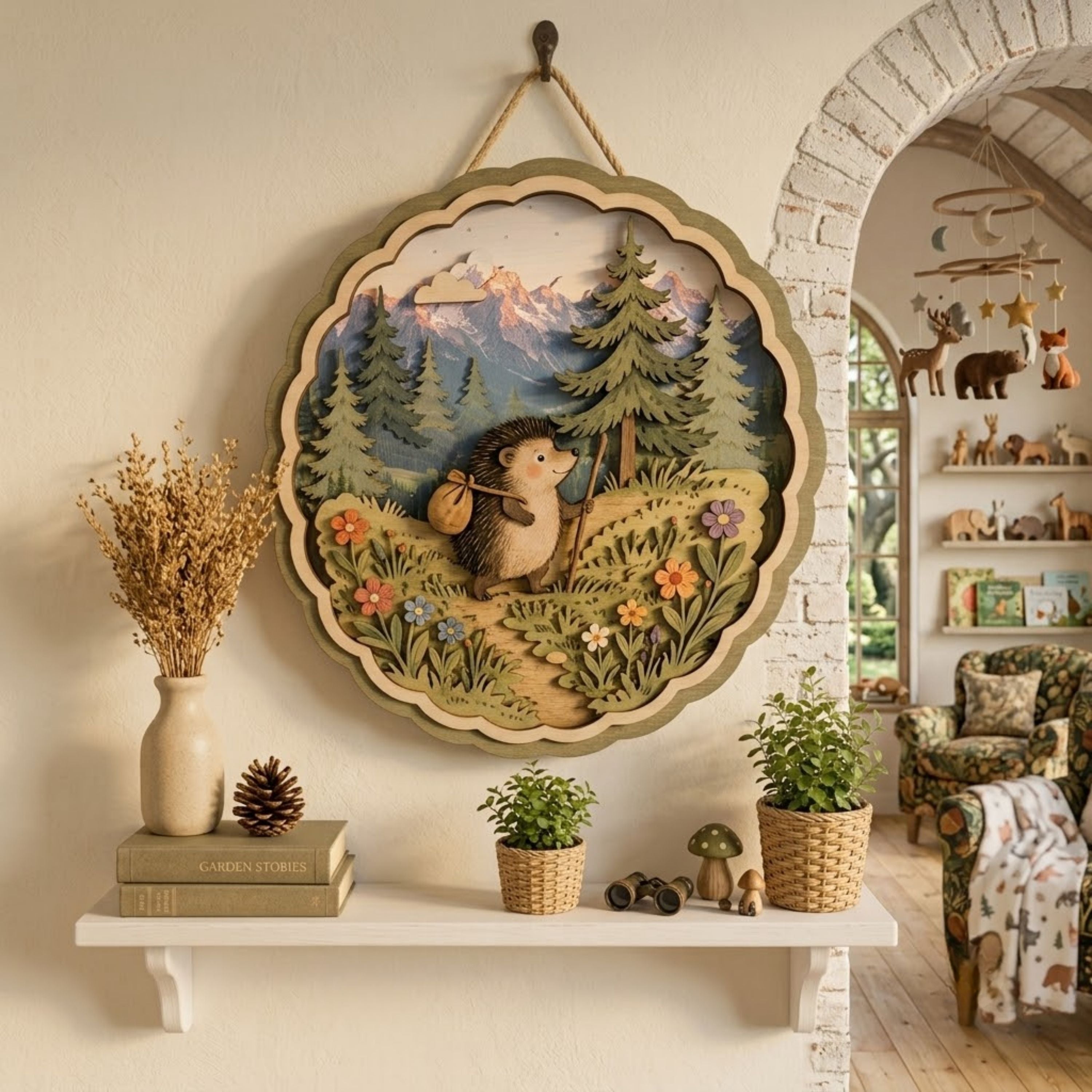 Hedgehog Forest Adventure Wooden Sign - Cottagecore Woodland Nature Wall Decor