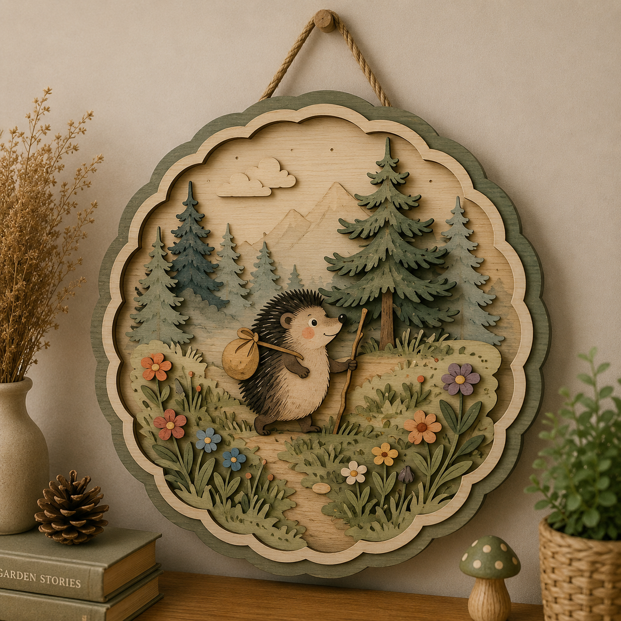Hedgehog Forest Adventure Wooden Sign - Cottagecore Woodland Nature Wall Decor
