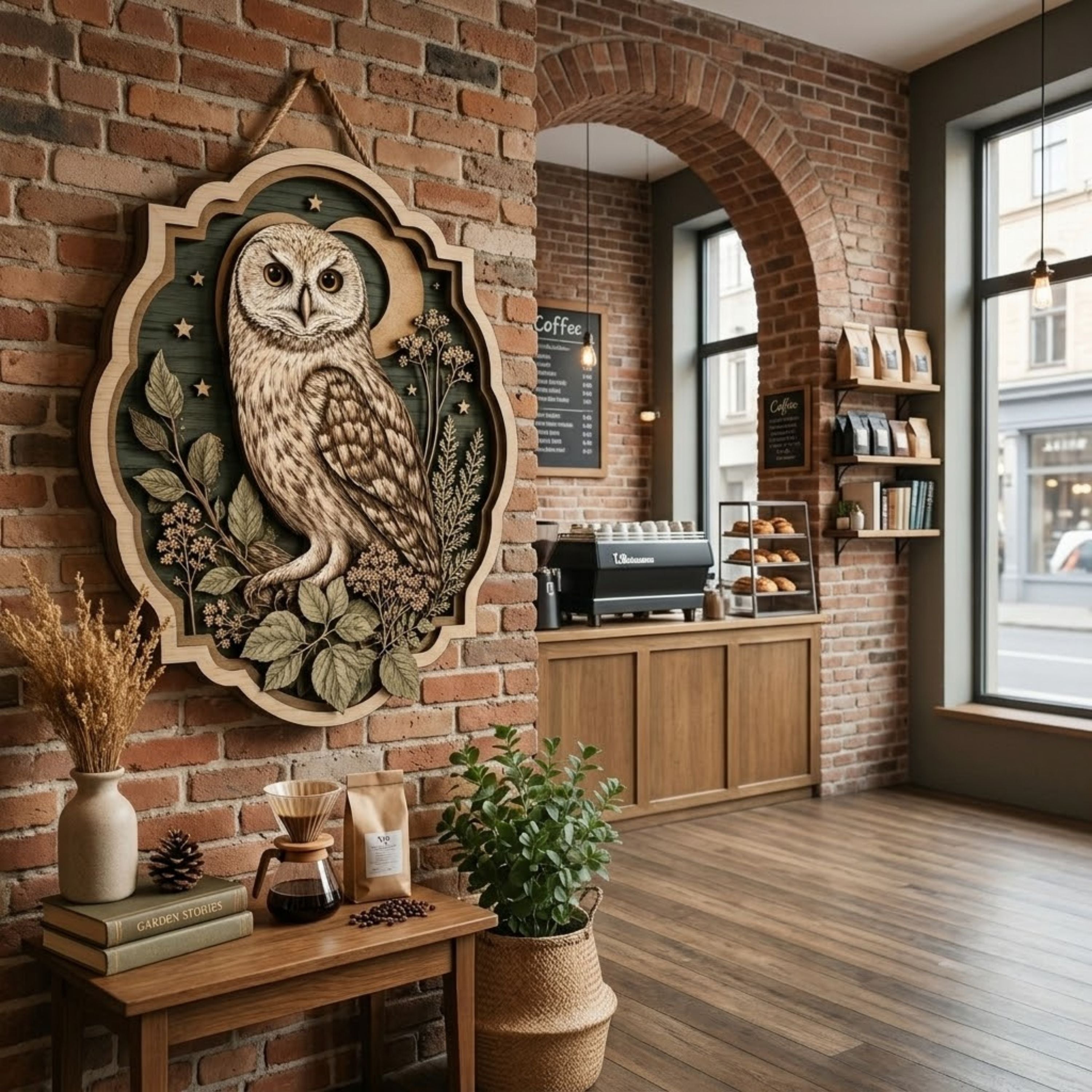 Moonlit Owl Botanical Wooden Sign - Cottagecore Woodland Night Wall Decor