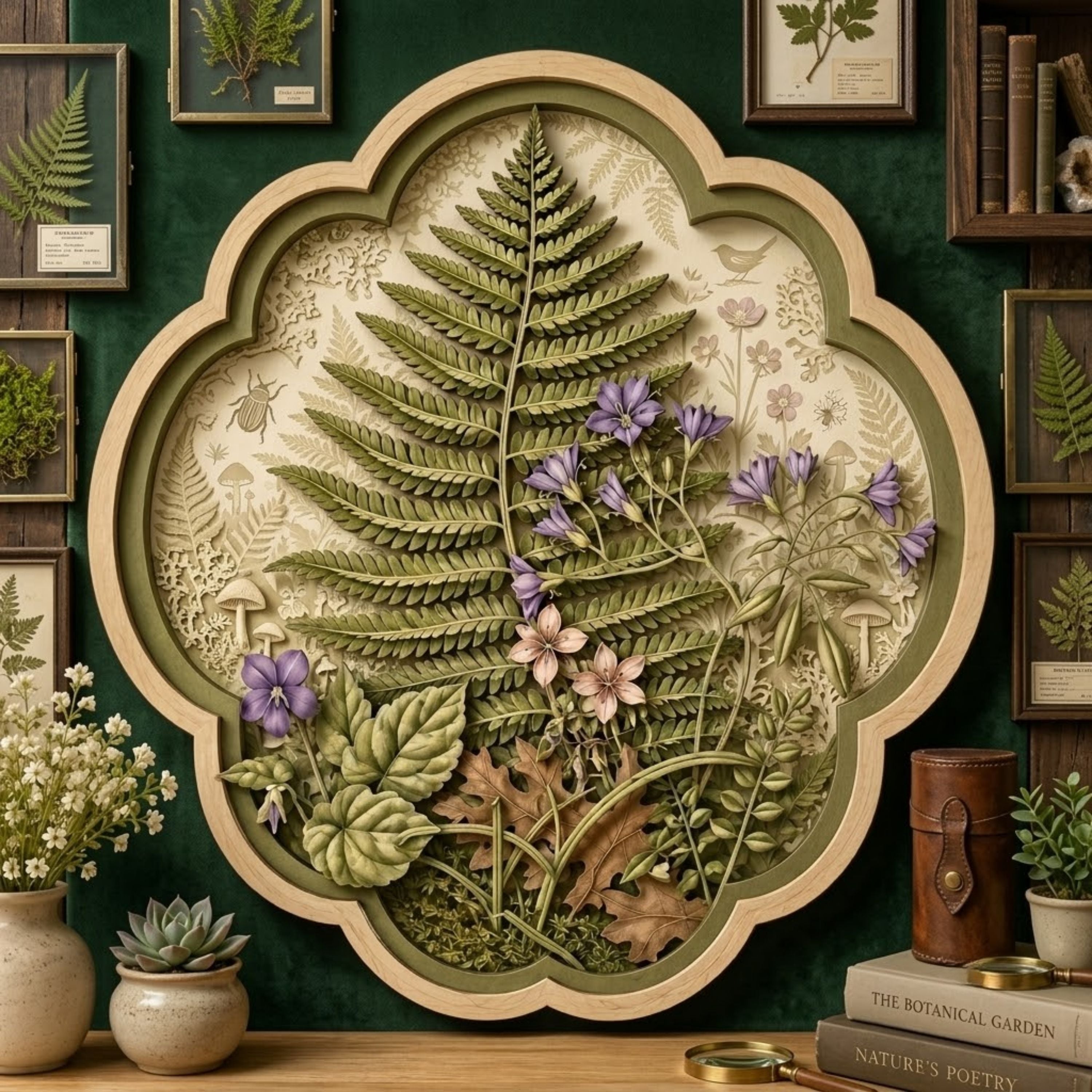 Fern and Wildflower Botanical Wooden Sign - Cottagecore Nature Wall Decor