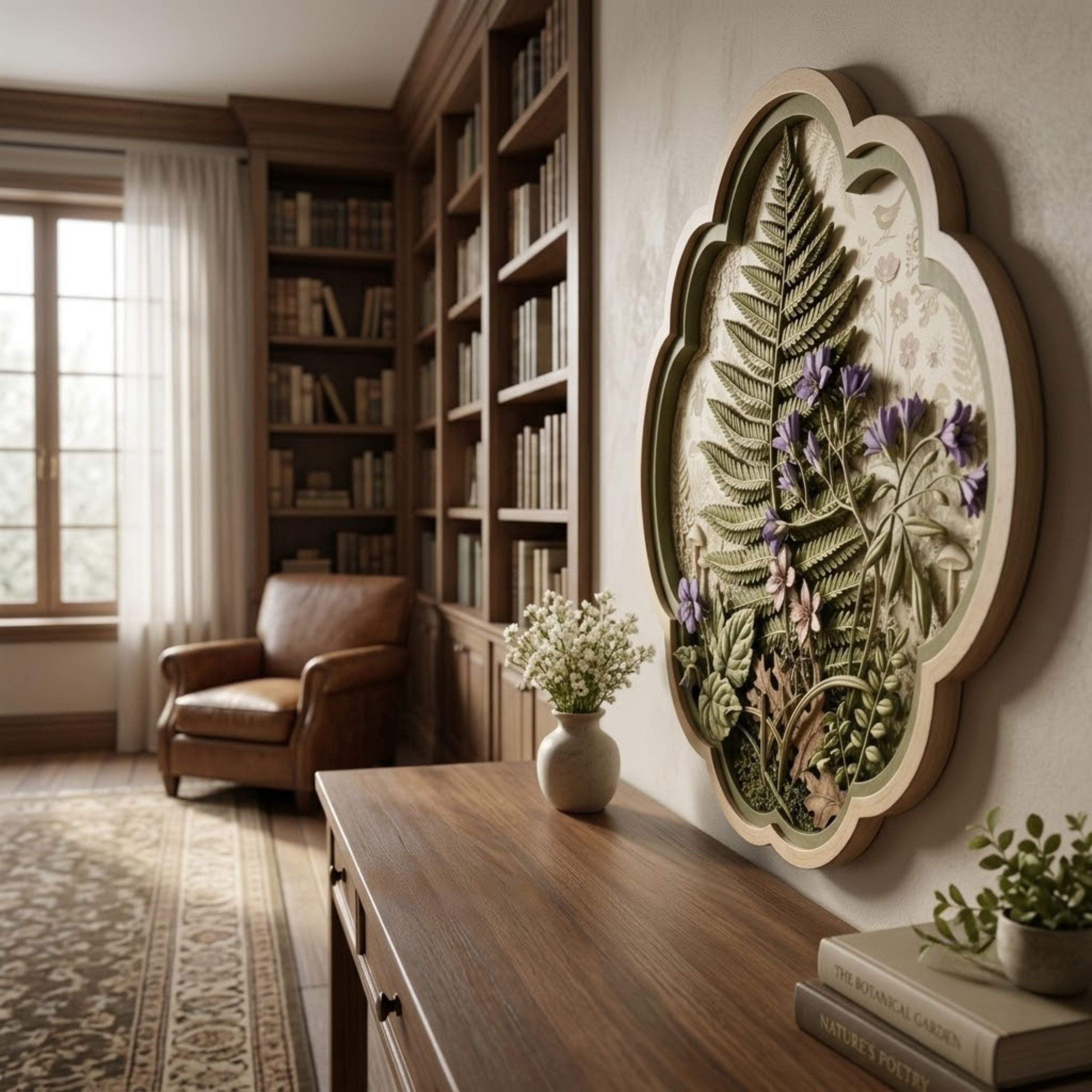 Fern and Wildflower Botanical Wooden Sign - Cottagecore Nature Wall Decor