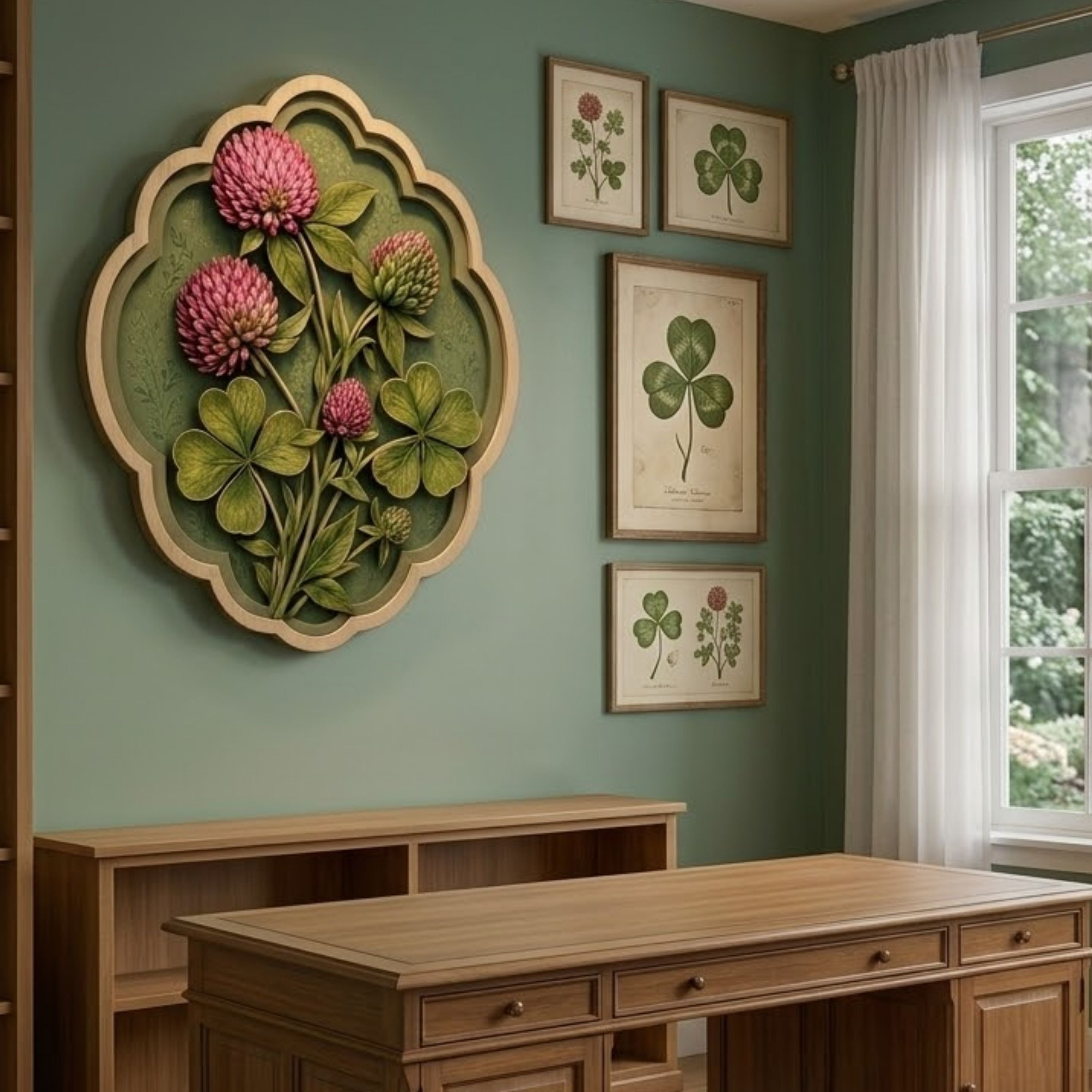 Pink Clover Blossom Wooden Sign - Cottagecore Botanical Garden Wall Decor
