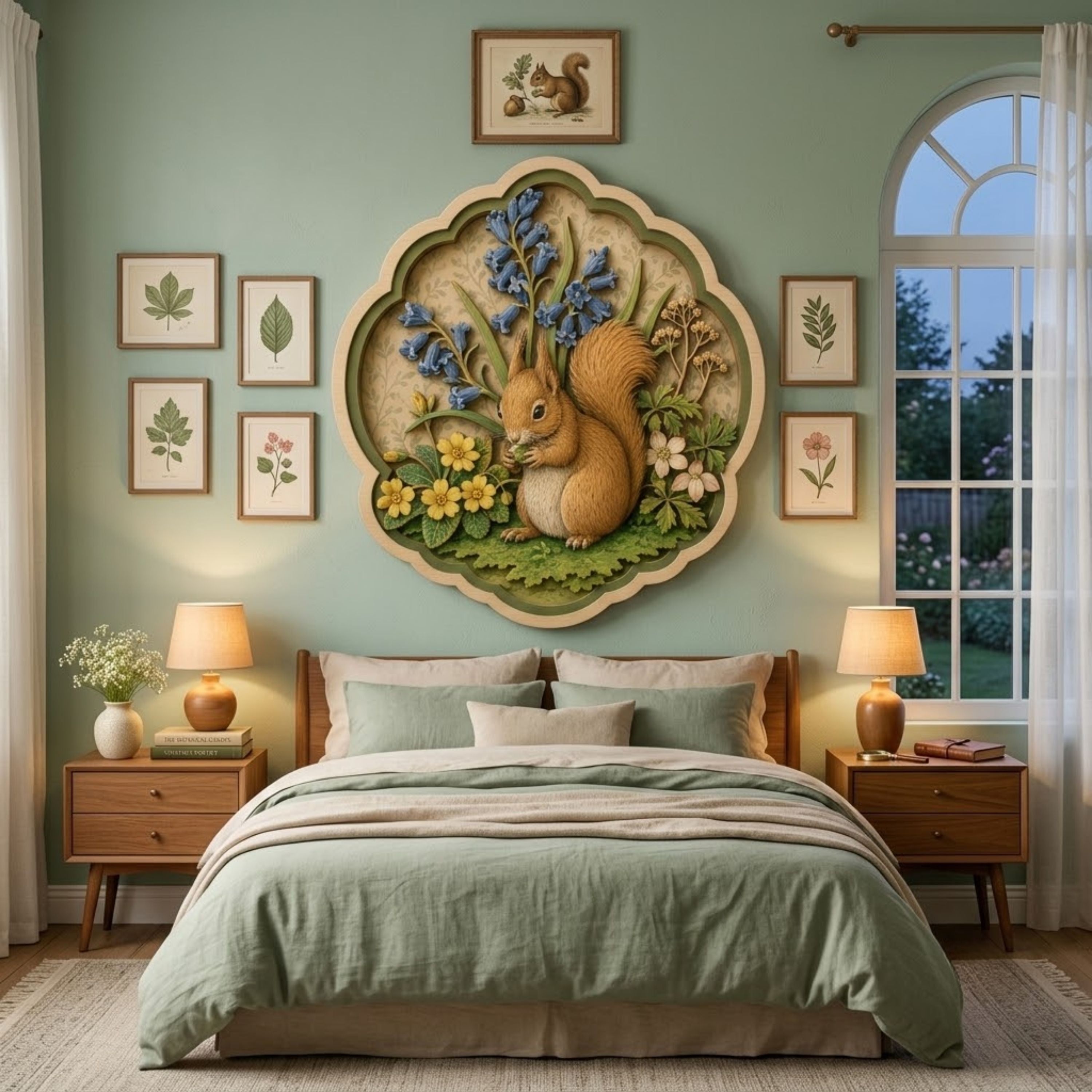 Squirrel Bluebell Garden Wooden Sign - Cottagecore Botanical Woodland Wall Decor