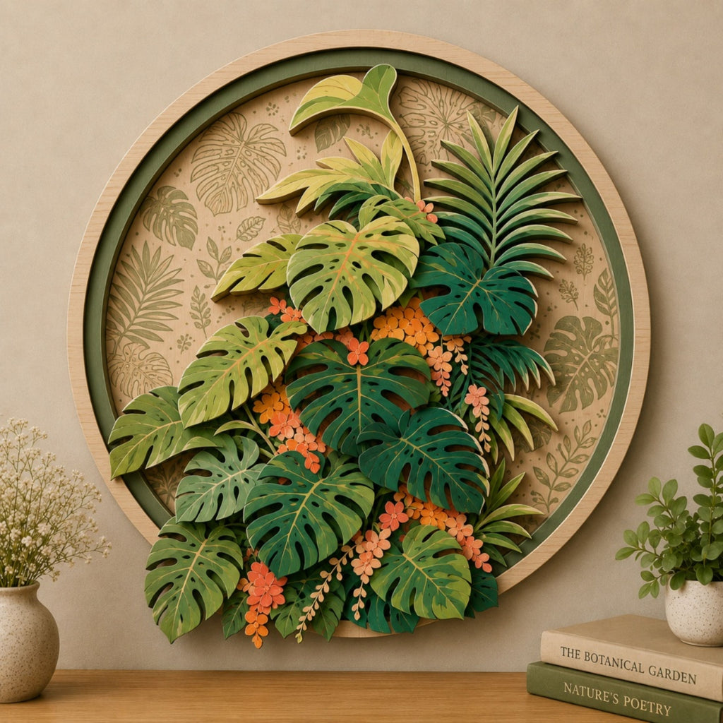 Tropical Monstera Garden Wooden Sign - Botanical Jungle Leaf Wall Decor
