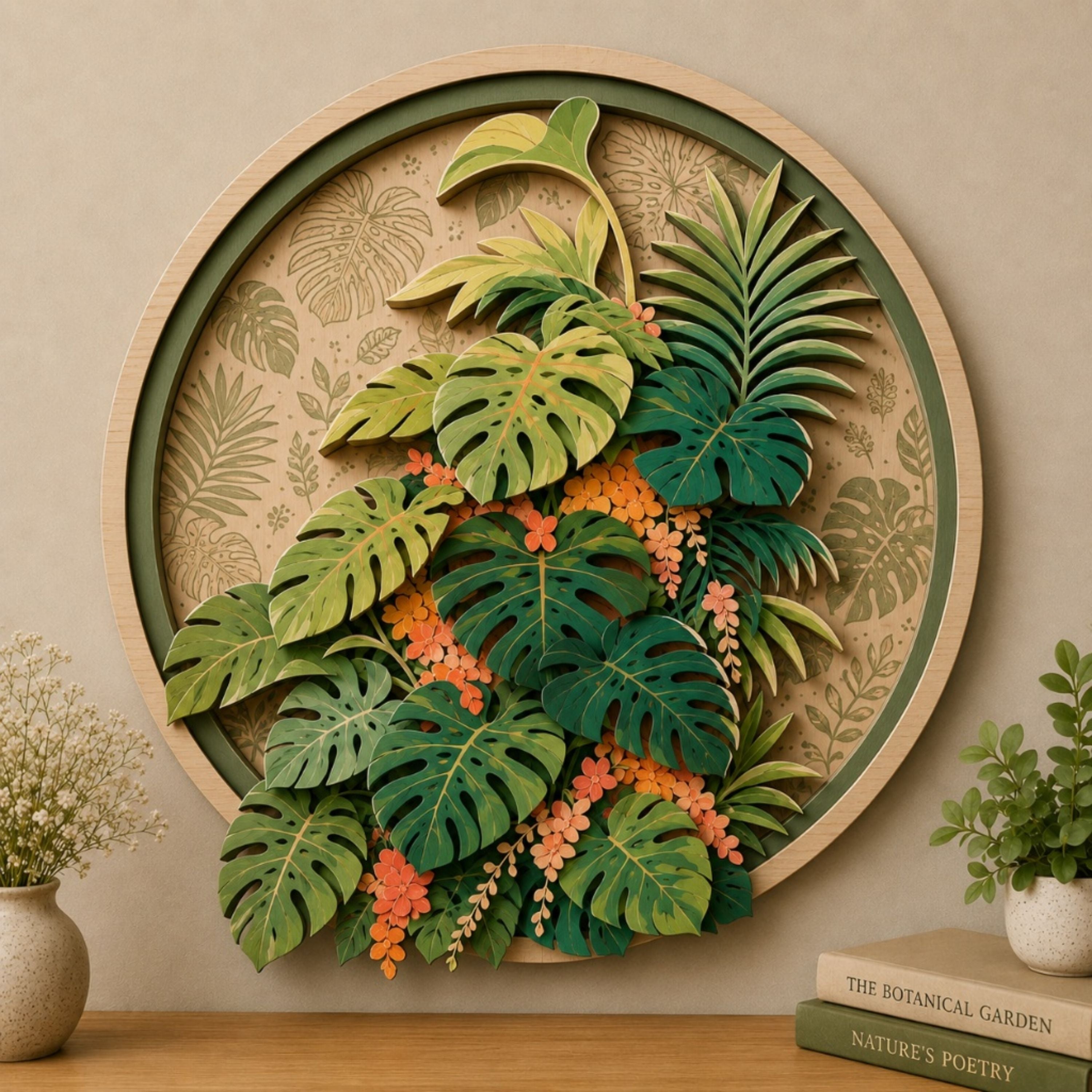 Tropical Monstera Garden Wooden Sign - Botanical Jungle Leaf Wall Decor