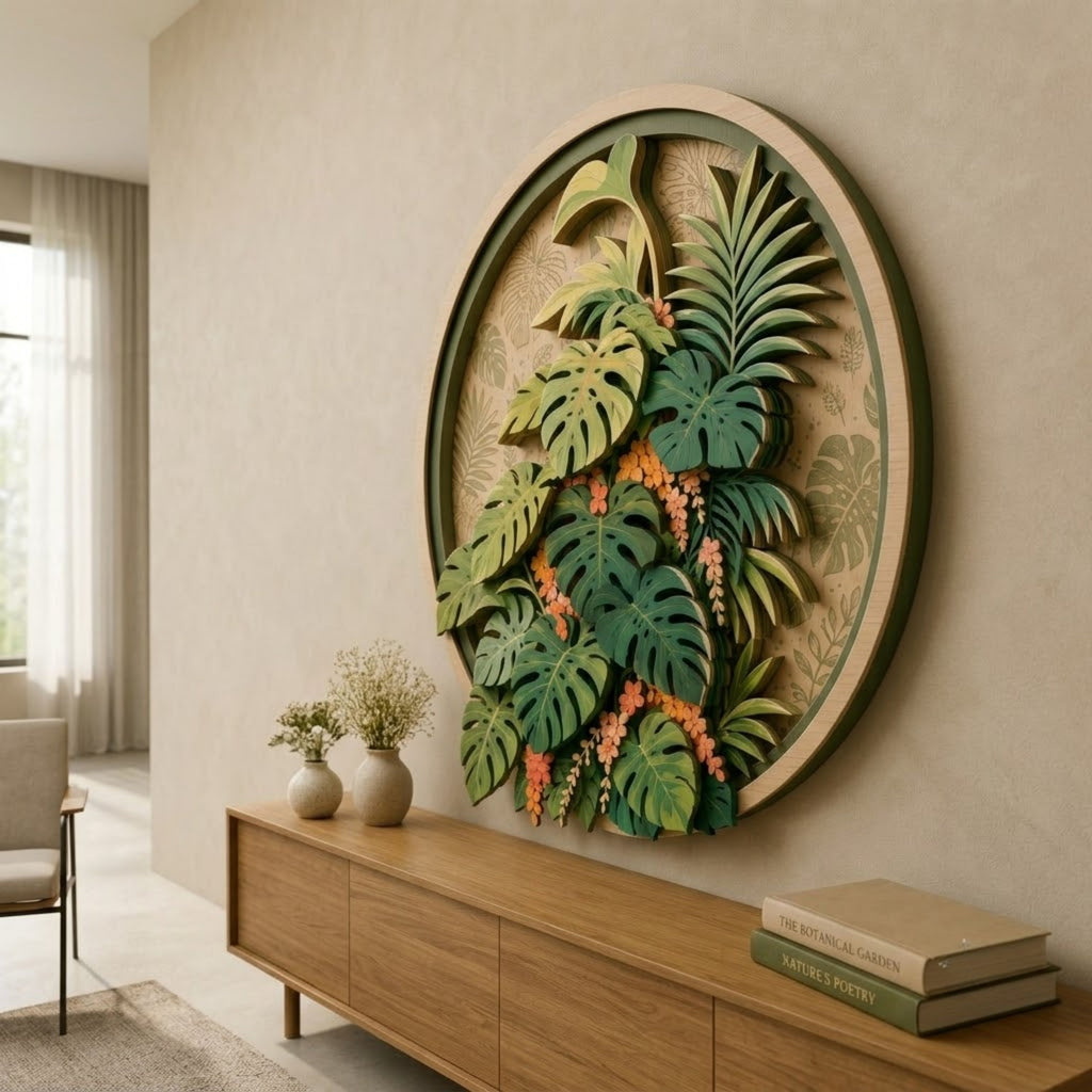 Tropical Monstera Garden Wooden Sign - Botanical Jungle Leaf Wall Decor