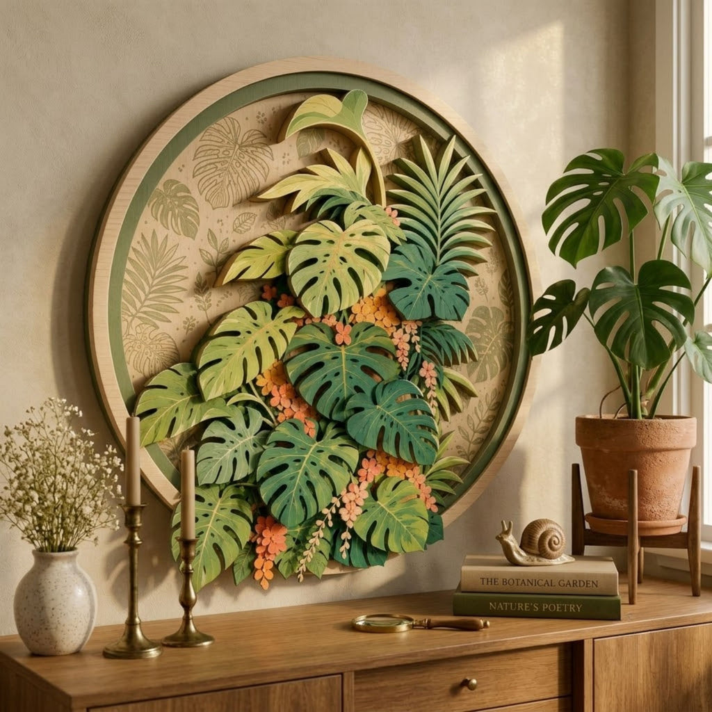 Tropical Monstera Garden Wooden Sign - Botanical Jungle Leaf Wall Decor