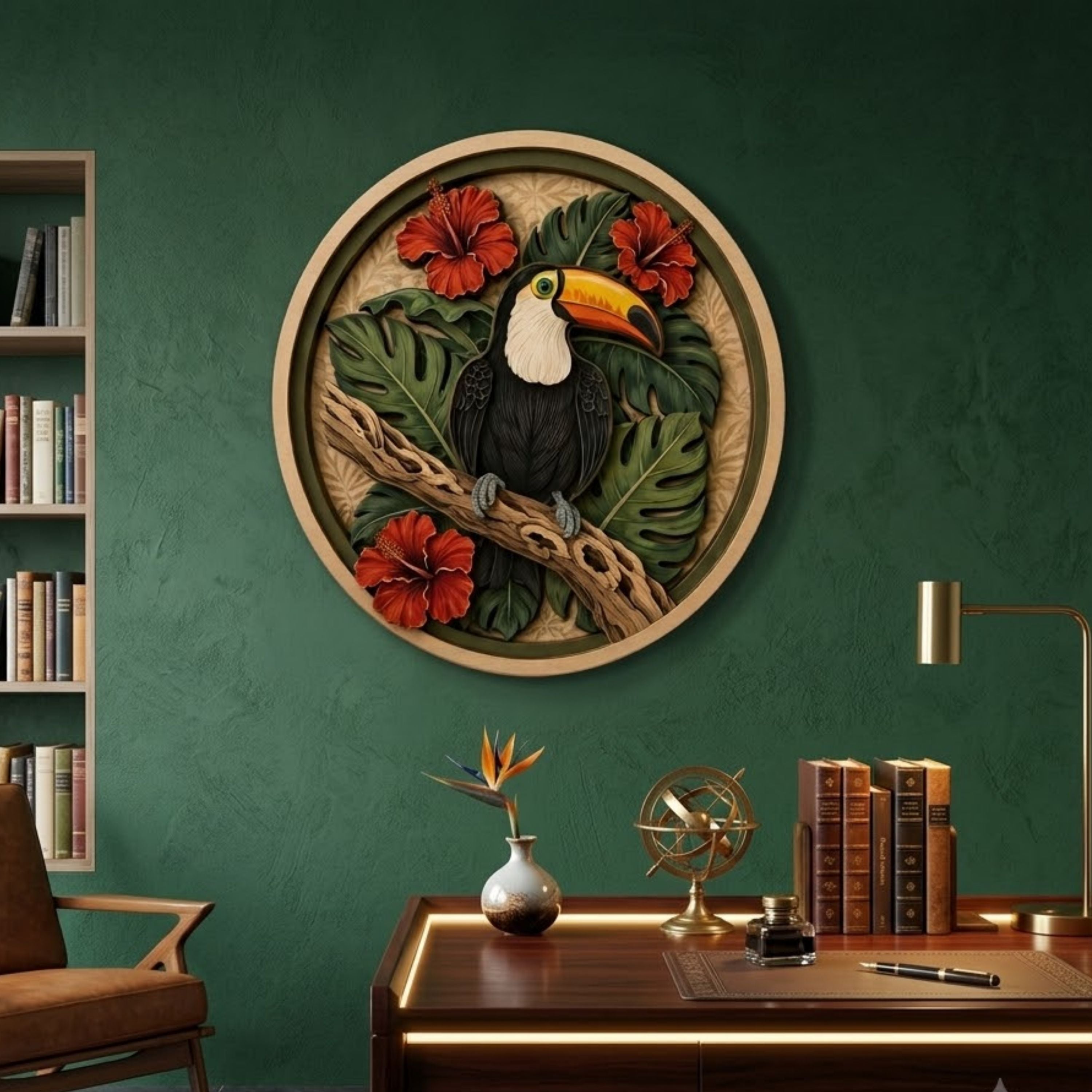 Toucan Hibiscus Tropical Wooden Sign - Botanical Jungle Bird Wall Decor
