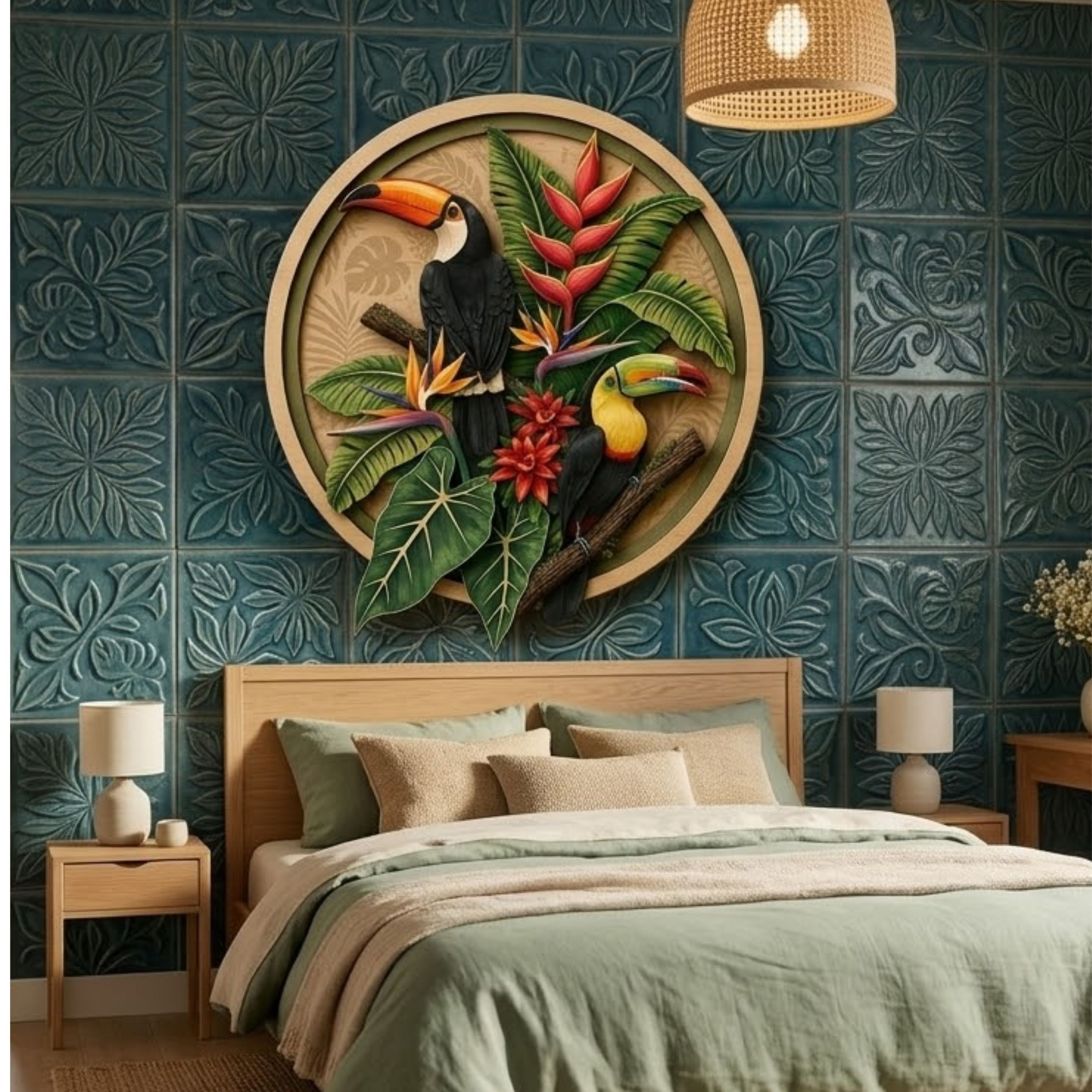 Tropical Toucan Garden Wooden Sign - Botanical Jungle Bird Wall Decor