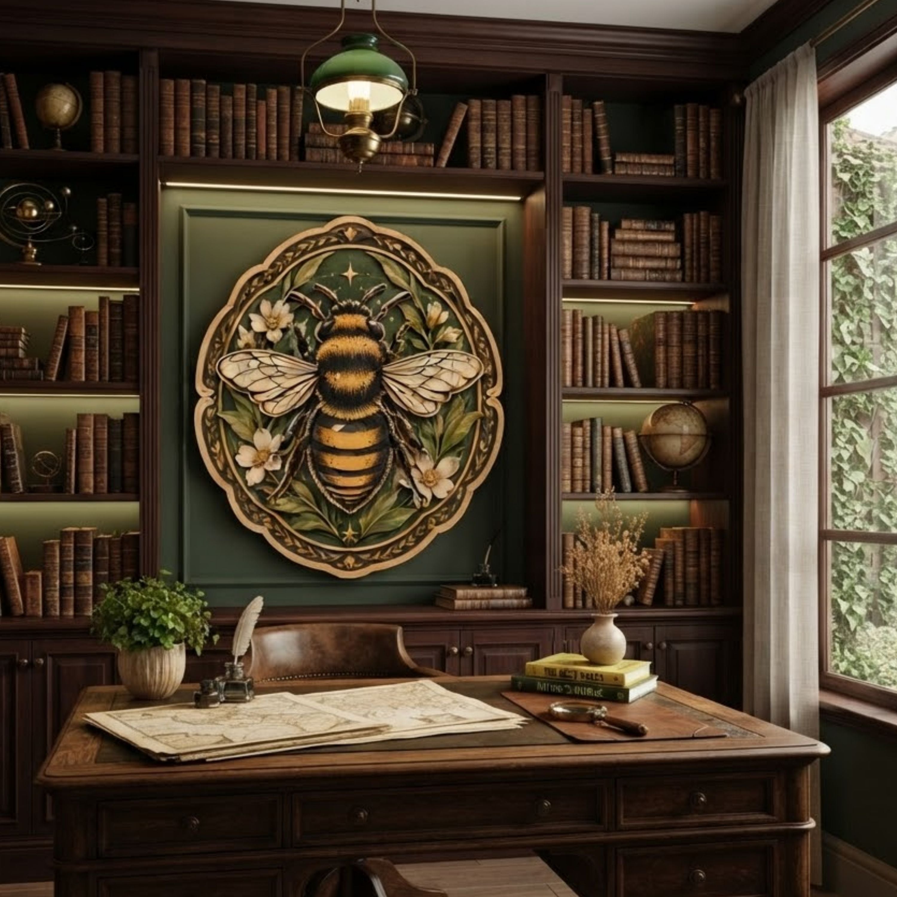Botanical Bumblebee Floral Wooden Sign - Cottagecore Garden Insect Wall Decor